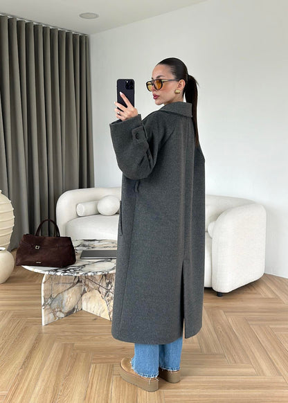 İki Düğmeli Kuşaklı Kaban ANTRASİT