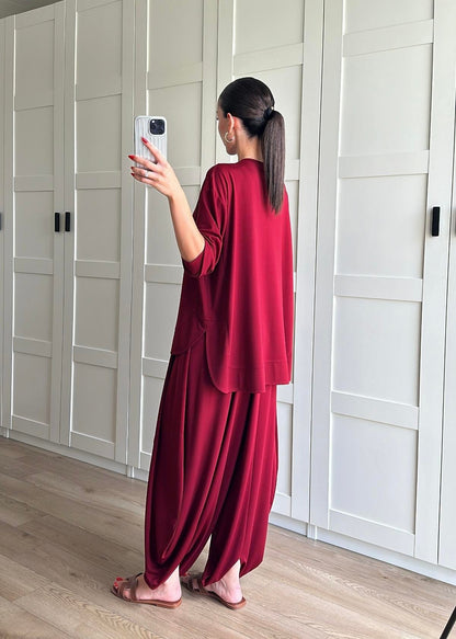 Şalvar Pantolonlu Modal Takım BORDO