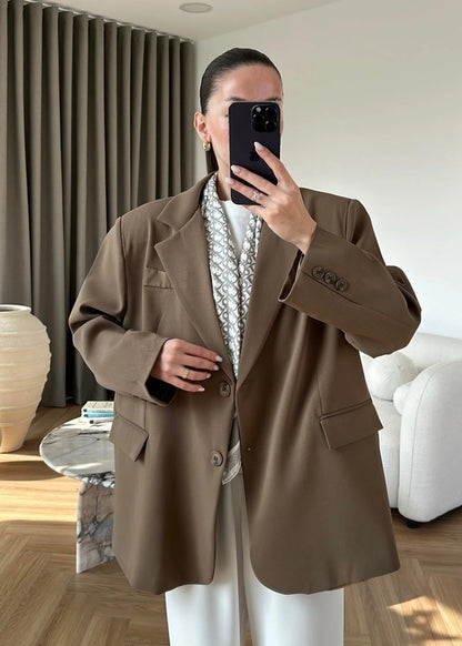 Süs Cepli Oversize Ceket HAKİ